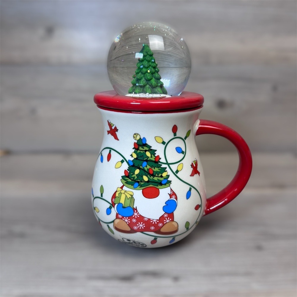 NEW Temp-Tations Christmas Gnome Mug with Snow Globe Lid in Gift Box